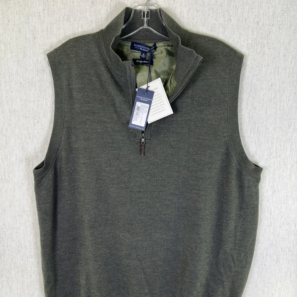 Fairway & Greene Men's M Baruffa Merino Wool 1/4 Zip Wind‎ Vest Sweater NWT
